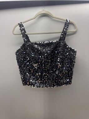 Sequin Black Cropped Tank Top